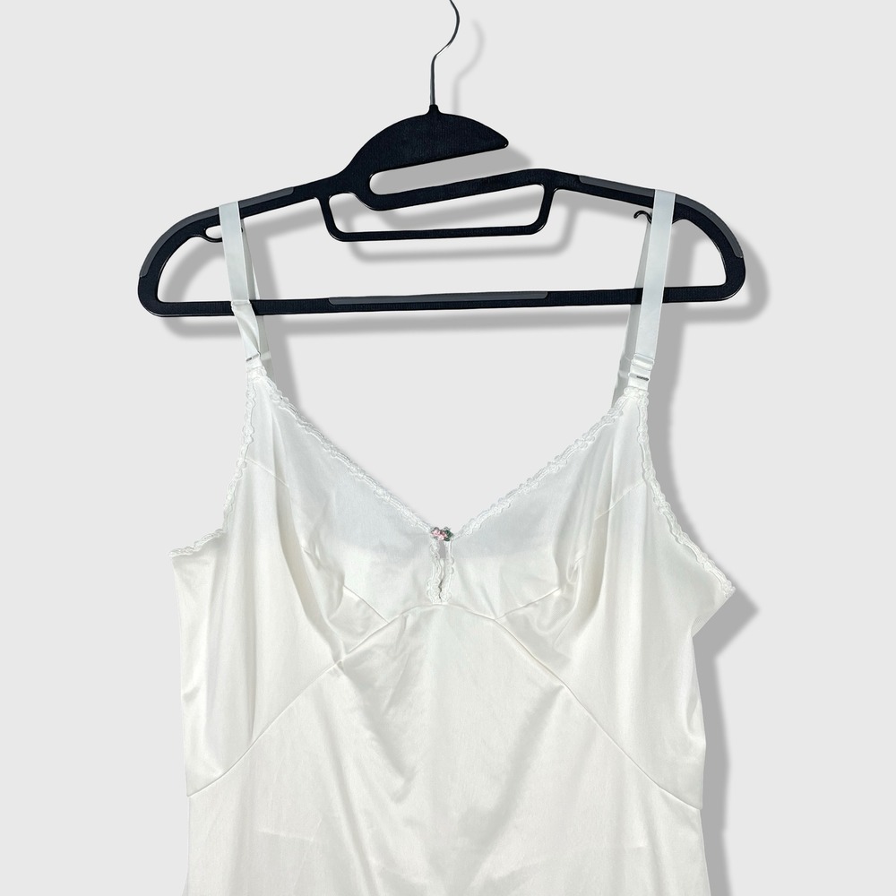 Olga Full Slip Lingerie Dress Womens 34 White Vintage Lace Trim Coquette - Picture 4 of 9